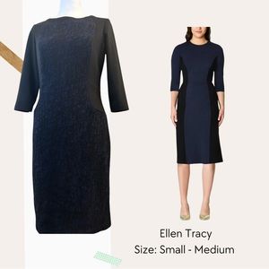 Ellen Tracy Black dress with blue lace design